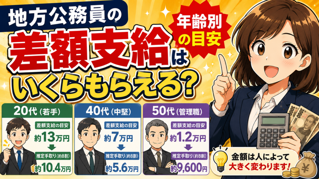 地方公務員の差額支給はいくらもらえる？【年齢別の目安】