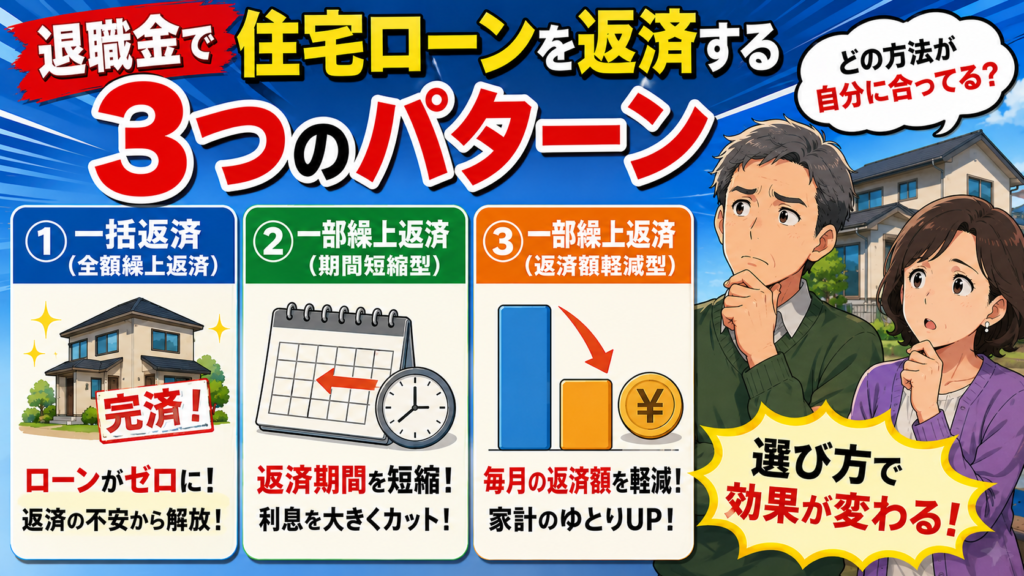 退職金で住宅ローンを返済する3つのパターン